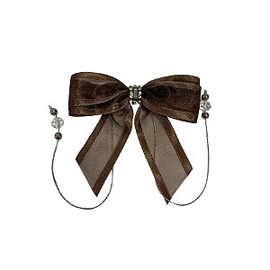 Laço Com Pedraria Prata - Marrom - 8x8cm - 1 unidade - Rizzo