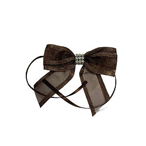 Laço Com Strass Prata - Marrom - 8x8cm - 1 unidade - Rizzo
