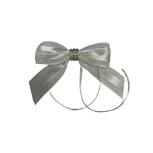 Laço Com Strass Prata - Branco - 8x8cm - 1 unidade - Rizzo