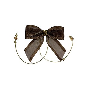 Laço Com Pedraria Dourada - Marrom - 8x8cm - 1 unidade - Rizzo