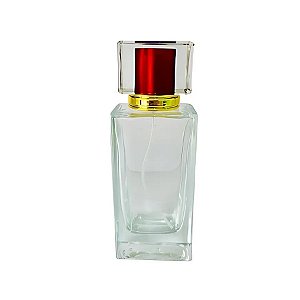 Frasco para Perfumaria de Vidro Retangular - Spray Dourado com Tampa Vermelha - 50 ml - 1 unidade - Rizzo