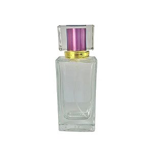 Frasco para Perfumaria de Vidro Retangular - Spray Dourado com Tampa Roxa - 50 ml - 1 unidade - Rizzo