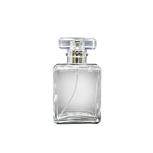 Frasco para Perfumaria de Vidro Retangular para Perfume - Spray Prateado com Tampa Transparente - 50ml - 1 unidade - Riz