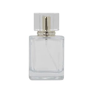 Frasco para Perfumaria de Vidro Quadrado - Spray Prateado com Tampa Transparente - 50 ml - 1 unidade - Rizzo