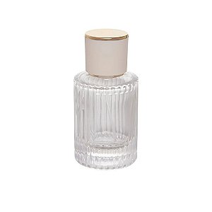 Frasco para Perfumaria de Vidro com Válvula Spray Dourada Tampa Luxo Off White  - 50ml - 1 unidade - Rizzo
