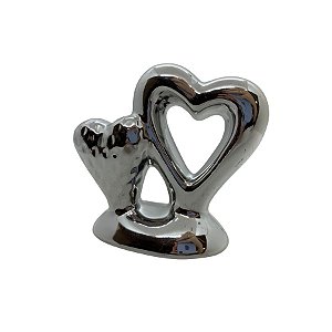 Coração Decorativo de Cerâmica - Prata - 8,7x7,8x4cm - 1 unidade - Rizzo