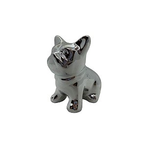 Cachorro Decorativo de Cerâmica - Prata - 7,6x6,4x3,8cm - 1 unidade - Rizzo