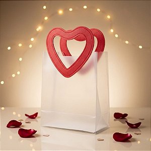 Sacola Transparente PVC com Alça Coração Vermelho - 16x15x8cm - 1 unidades - Rizzo