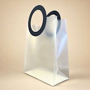 Sacola Transparente Fosca PVC com Alça Redonda de Couro Preto - 23x20x10cm - 1 unidades - Rizzo