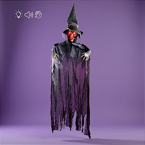Enfeite Decorativo De Halloween Com Som Luz e Movimento - Bruxa Diana - 150cm - 1 unidade - Cromus - Rizzo