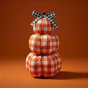 Enfeite Decorativo De Halloween - Trio De Abóbora Xadrez - Laranja - 33cm - 1 unidade - Rizzo