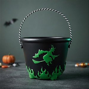 Baldinho de Halloween com Alça - Bruxa - Verde - 14,5x19cm - 1 unidade - Rizzo