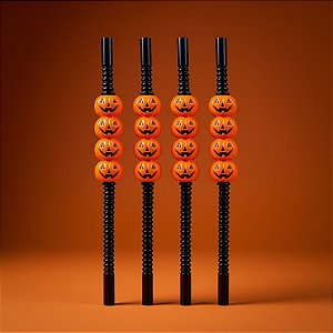 Canudo Decorativo Abóbora de Halloween - Preto - 22cm - 4 unidades - Cromus - Rizzo