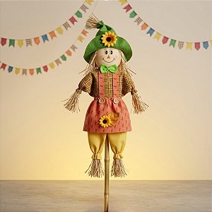 Espeto para Jardim De Bambu Espantalha Grande de Festa Junina - Laranja - 60x25cm - 1 unidades - Rizzo