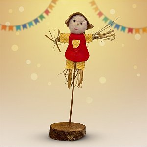 Enfeite Decorativo de Festa Junina Espantalha Cangaço com Base Rústica - Bege - 35cm - 1 unidades - Rizzo