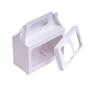Caixa Para Cupcake Duplo Com Visor - Branco - 16x8x10cm - 10 unidades - Rizzo