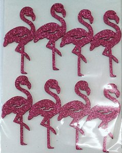 Aplique Flamingo Pink com Glitter Festa Tropical 7cm - 8 Unidades - Vivart Rizzo Festas