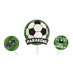 Kit Topo de Bolo - Futebol - 3 itens - 17x10cm - 1 unidade - Rizzo