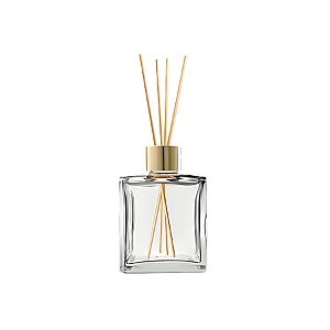 Frasco De Vidro Cubo Difusor Com Tampa Difusora e Varetas - Dourada - 5,5x8cm - 100ml - 1 unidade - Rizzo