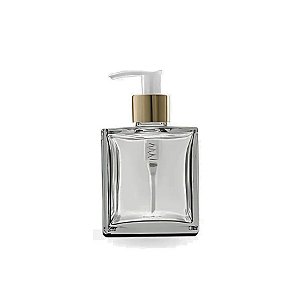 Frasco De Vidro Cubo Saboneteira Com Válvula Bico De Pato - Dourada - 5,5x8cm - 100ml - 1 unidade - Rizzo