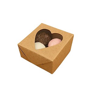 Caixa Para Doce Com Visor De Coração - 5,5x5x3cm - Kraft - 10 unidades - Assk - Rizzo