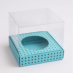 Caixa Mini Bolo G (8cm x 8cm x 8cm) Azul Com Bolinha Marrom - 10 unidades - Assk - Rizzo