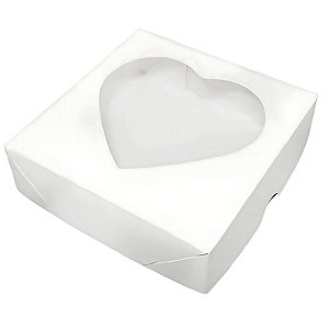 Caixa Para Doces Com Visor De Coração - Branca - 14x14x4cm - 10 unidades - Assk - Rizzo