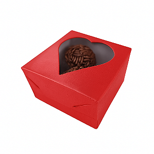Caixa Para Doces Texturizada Com Visor De Coração - Vermelho - 7x7x3cm - 10 unidades - Assk - Rizzo
