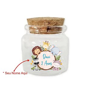 Kit Potinho de Vidro Personalizado de Safari com Tampa de Rolha 50ml - 4,5cm - 24 unidades - Rizzo