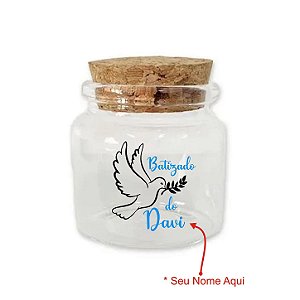 Kit Potinho de Vidro Personalizado de Batizado com Tampa de Rolha 50ml - 4,5cm - 24 unidades - Rizzo