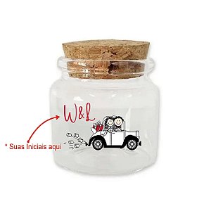 Kit Potinho de Vidro Personalizado de Casamento com Tampa de Rolha 50ml - 4,5cm - 24 unidades - Rizzo