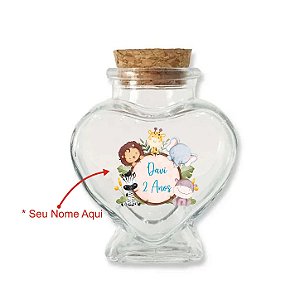 Kit Potinho de Vidro Personalizado Coração de Safari com Rolha 70ml - 6cm x 7cm - 24 unidades - Rizzo