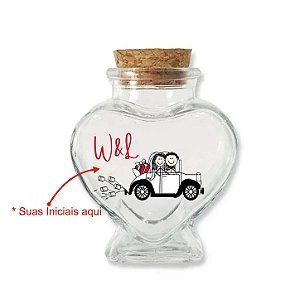 Kit Potinho de Vidro Personalizado Coração de Casamento com Rolha 70ml - 6cm x 7cm - 24 unidades - Rizzo