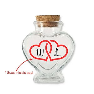 Kit Potinho de Vidro Personalizado Coração de Casamento com Rolha 70ml - 6cm x 7cm - 24 unidades - Rizzo