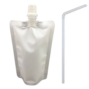 Saco Plástico Com Tampa Central e Canudo Para Bebidas - 500ml - 19x13cm - 50 unidades - Rizzo