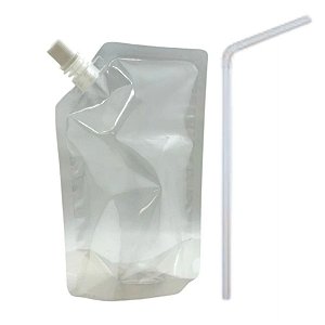 Saco Plástico Com Tampa Lateral e Canudo Para Bebidas - 500ml - 19,5x13cm - 50 unidades - Rizzo
