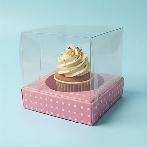 Caixa Mini Bolo M (7cm x 7cm x 7cm) Rosa com Bolinhas Brancas - 10 unidades - Assk - Rizzo