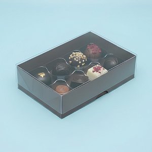 Caixa 6 Doces com Berço Tampa Transparente - 7,7x11,3x3cm -  Marrom - 10 unidades - Assk - Rizzo