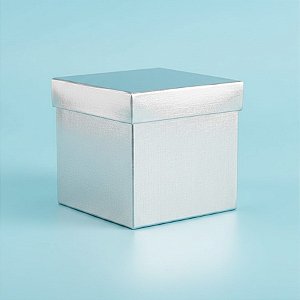 Caixa Cubo Para Presente Metalizada com Textura Prata - 8x8x8cm - 10 unidades - Assk - Rizzo