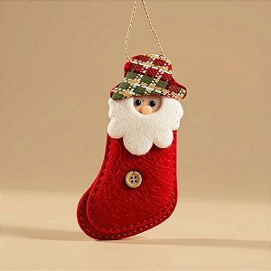 Enfeite Para Pendurar de Natal - Papai Noel Artesanal - Meia Vermelha - 14x10cm - 1 unidade - Rizzo