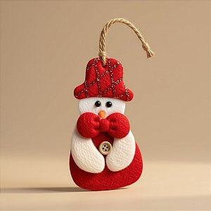 Enfeite Para Pendurar de Natal - Boneco de Neve Artesanal - Gravata Vermelha - 14,5x7cm - 1 unidade - Rizzo