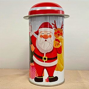 Lata De Metal De Natal - Papai Noel Entregando Presente - 5,5x11cm - 1 unidade - Rizzo