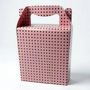 Caixa Sacolinha S2 (14x11x6cm) Rosa com Bolinhas Marrons - 10 unidades - Assk - Rizzo