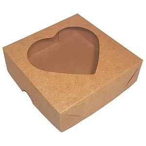 Caixa Para Doce Com Visor De Coração - 14x14x4cm - Kraft - 10 unidades - Assk - Rizzo