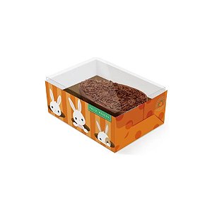 Caixa Para Meio Ovo 350g Com Colher - Coelhinho Sai Da Toca Laranja Basic - 16x10x21cm - 6 unidades - Cromus - Rizzo