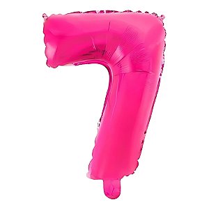 Balão De Festa Metalizado 16" 40cm - Número 7 Rosa - 1 unidade - Mundo Bizarro - Rizzo