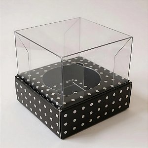 Caixa Mini Bolo P (5x5x5cm) Preto com Bolinhas Brancas - 10 unidades - Assk - Rizzo