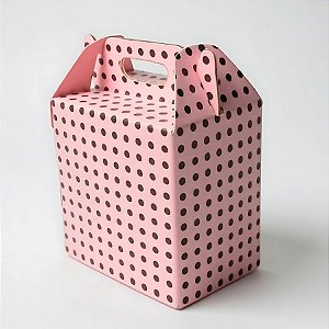 Caixa Sacolinha S1 (9,5x6,5x4,5cm) Rosa com Bolinhas Marrons - 10 unidades - Assk - Rizzo