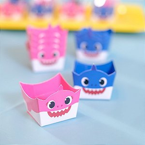 Forminha para doces Cachepot Festa Baby Shark Azul e Rosa - 24 Unidades - Cromus - Rizzo Festas