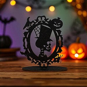 Display de Mesa em MDF - Caveira No Quadro - Glitter Preto - 18,5x23cm - 1 unidade - Rizzo